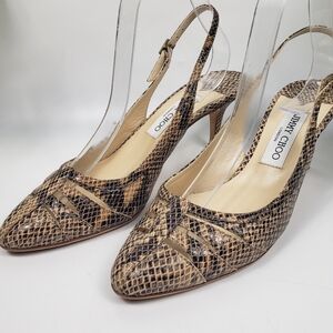 Jimmy Choo Reptile Leather Sling-Back Tan & Black Classique Snake  39.5/ 8.5